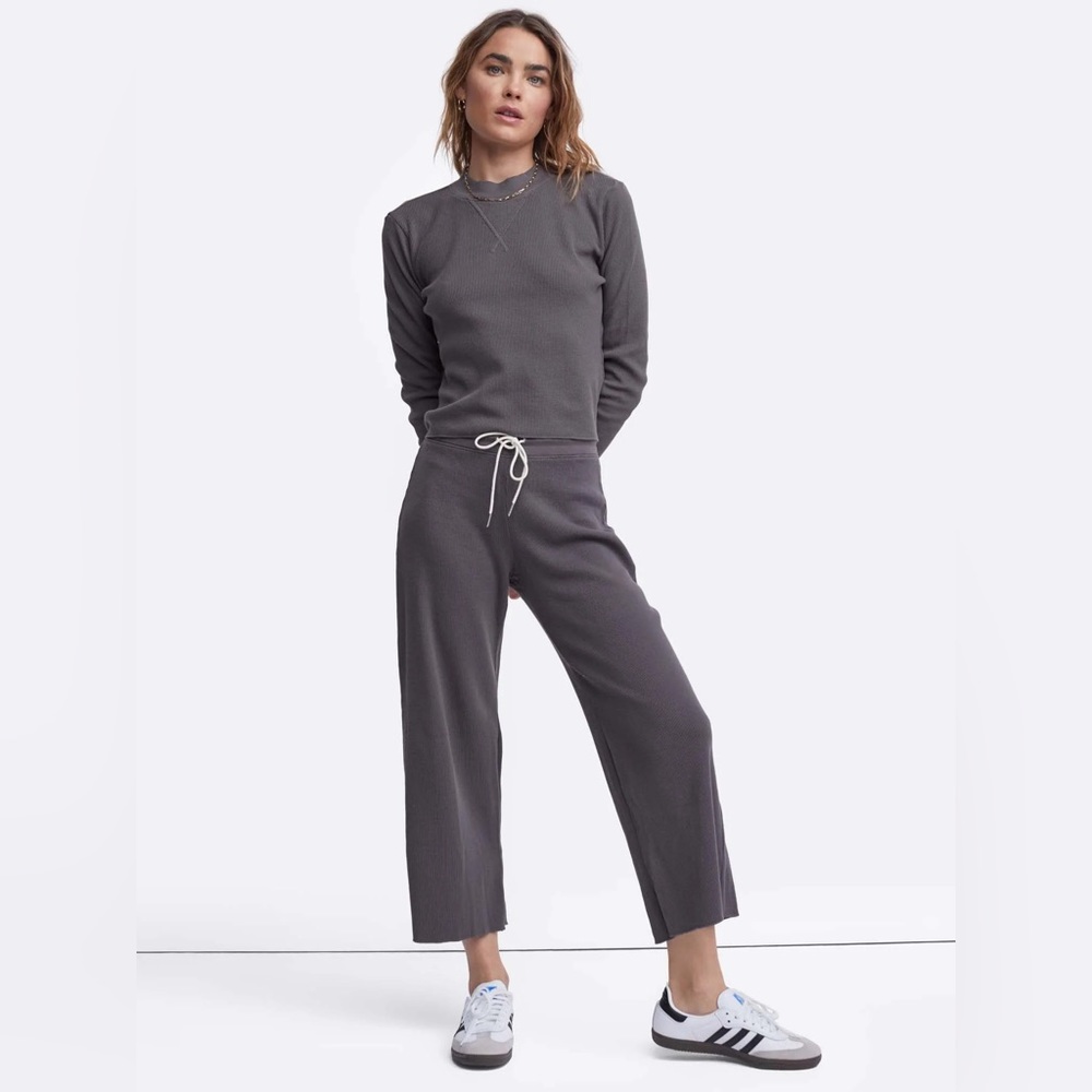 MATE The Label Organic Thermal Wide Leg Pant in Charcoal - Size Small